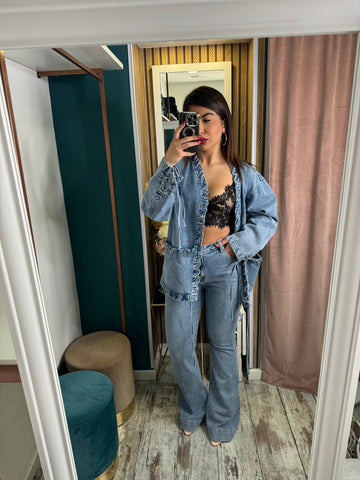 Giacca denim stringhe