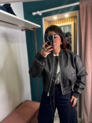 Bomber ecopelle grigio