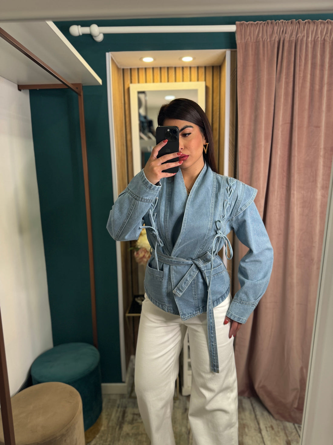 Giacca denim stringata