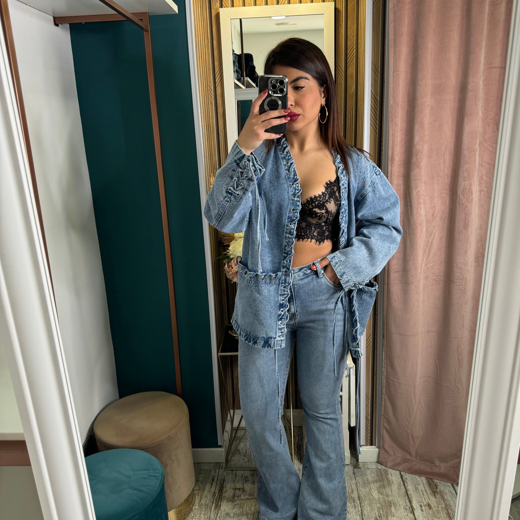 Giacca denim stringhe