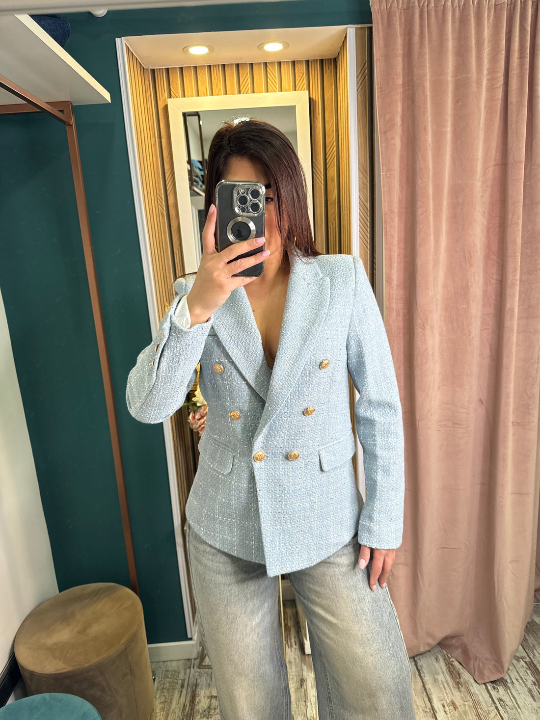 Blazer tweed azzurro