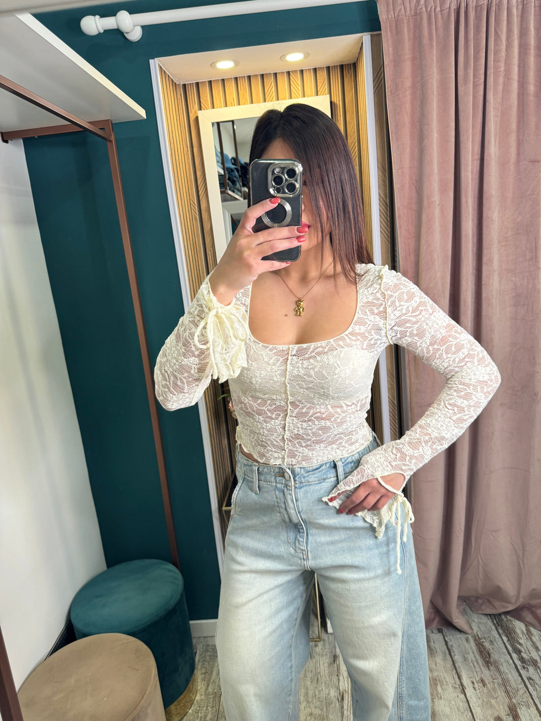 Top merletto crema