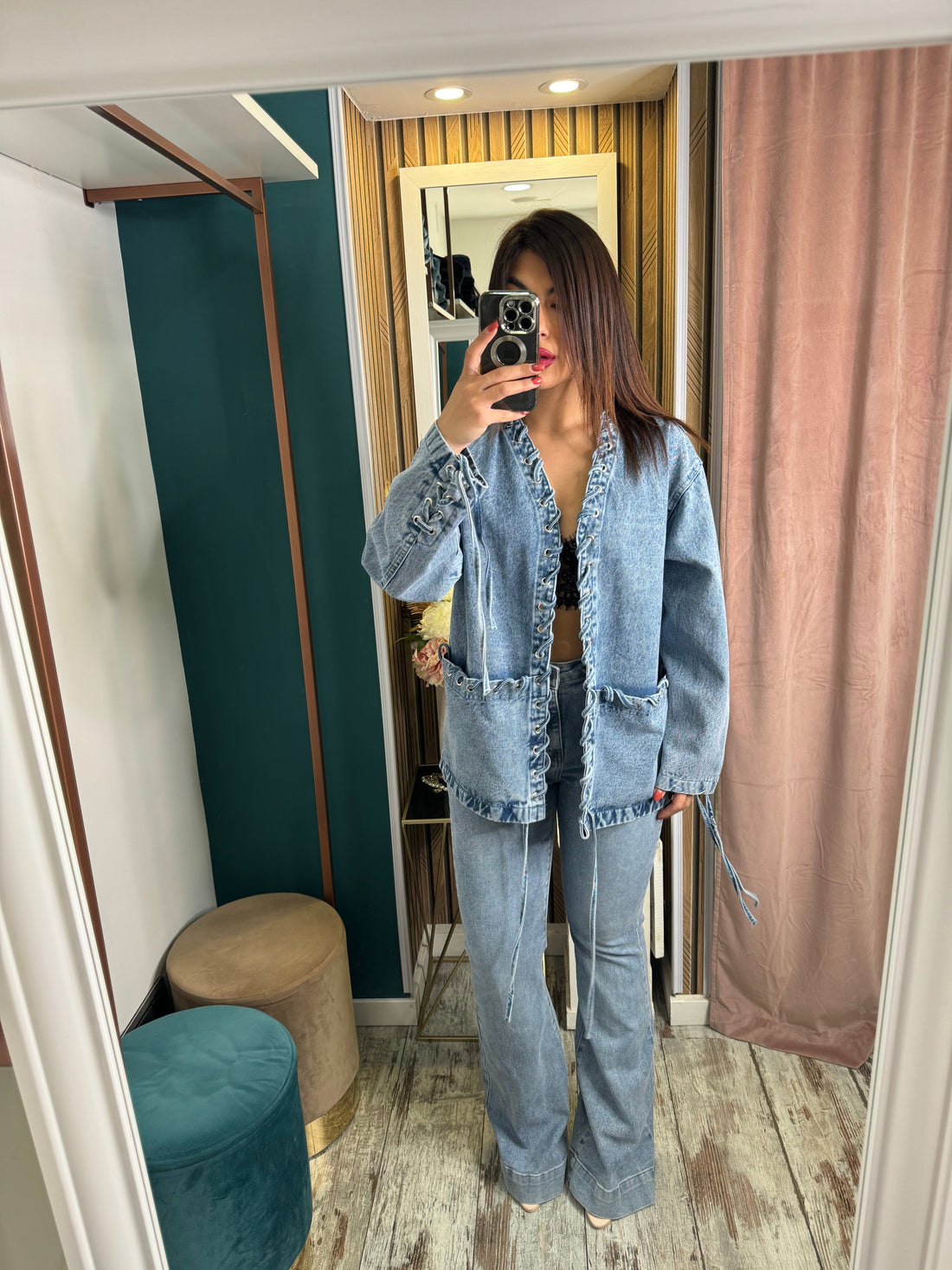 Giacca denim stringhe