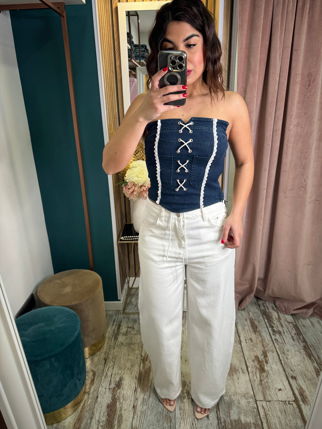 Top denim blu