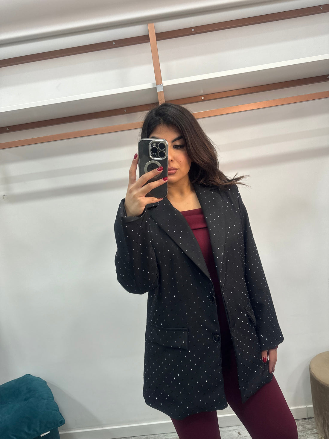 Blazer nero micro strass
